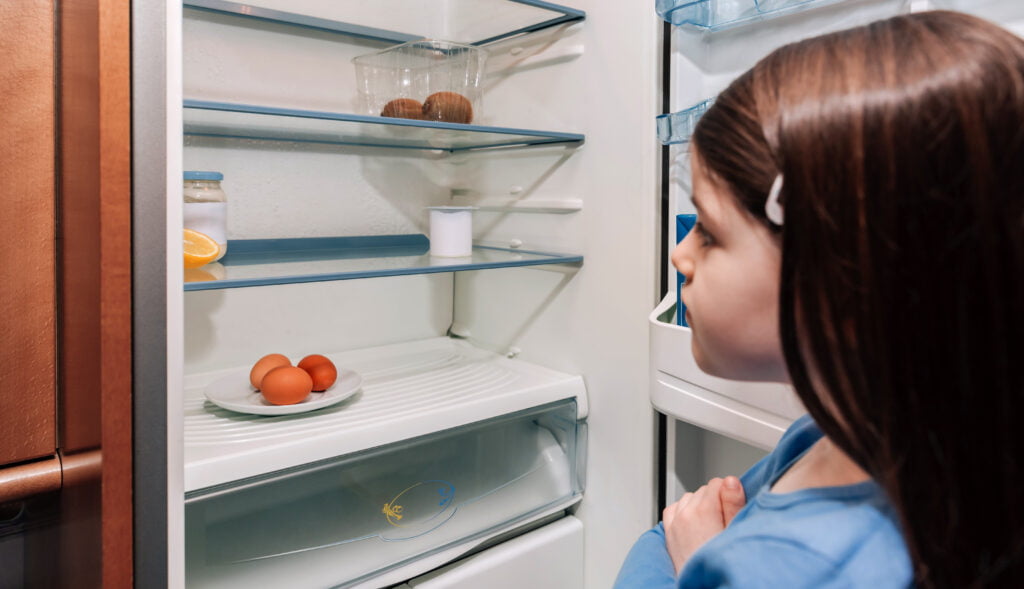 Enfant devant frigo vide